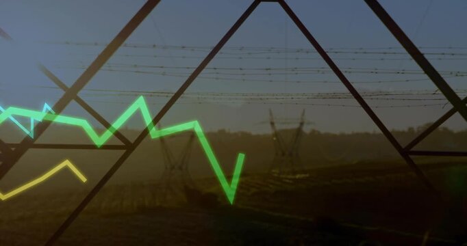 Steel lattice frame occupying mid, neon traces appearing left and graphs moving right, showing load