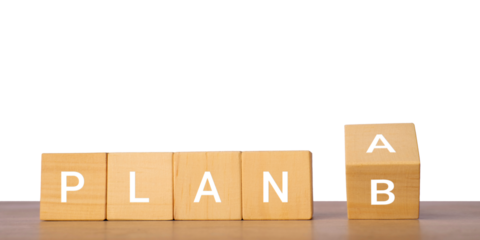 Wooden blocks with plan a b text for backup strategy concept, isolated on transparent background