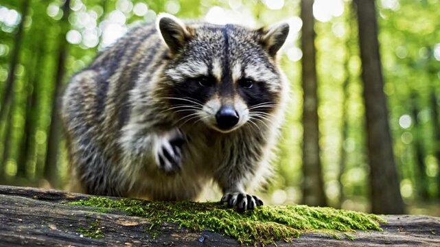 Close up of a raccoon in a natural forest setting animal portrait