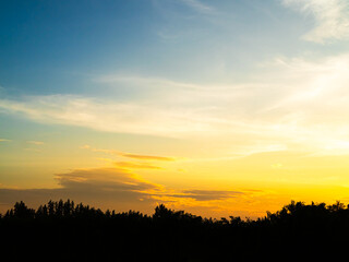 Sky sunset evening sunrise cloud weather dramatic landscape goldent and indigo color gradient pastel horizon, twilight yellow golden reflection morning nature environment energy ecosystem change