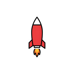 Red rocket ship with flames launching on a white background spaceship space