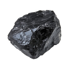Rough black obsidian volcanic glass mineral specimen isolated on transparent background