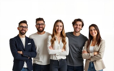 happy successful business team isolated on transparent and white background.PNG image. High quality