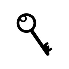 Simple black silhouette of an antique key on white background vintage lock