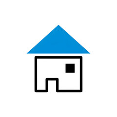 Simple Blue and White House Icon with Black Window home building