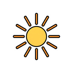Simple Yellow Sun Icon with Orange Rays on White Background Keywords: sun, weather, sky, heat