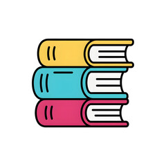 Stack of three colorful books on white background reading education