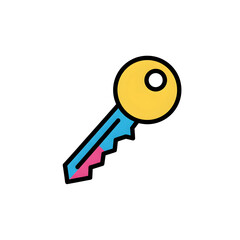 Stylized Key Icon with Colorful Elements on White Background Keywords: key, lock, access