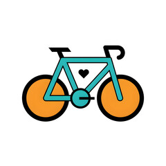Teal Bicycle Icon with Orange Wheels and Heart Detail Keywords: bicycle, bike, cycling, sport