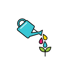 Watering Can Pouring Colorful Drops onto a Sprout on White Background image photo