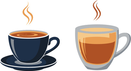 Two cups of hot coffee or tea isolated on white background