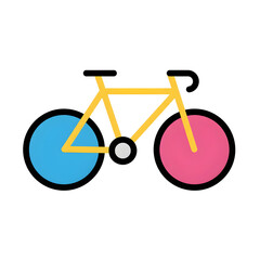 Yellow Bicycle with Blue and Pink Wheels on White Background bike cycling