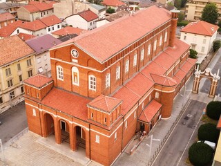 Aerial View of Paina Parish Church in Brianza with Historic Facade and Lombardy Urban Landscape