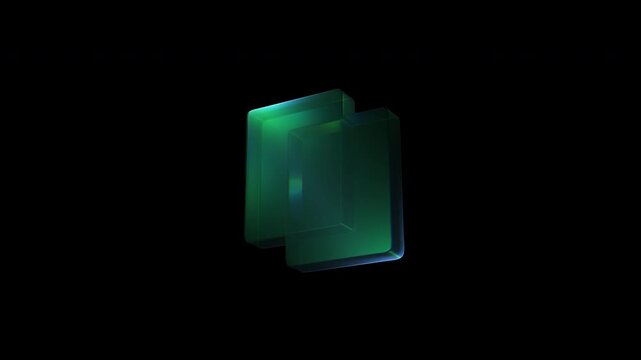 Rotating emerald green glass rectangular prisms on black background