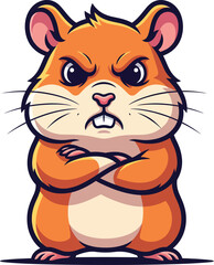 Angry orange cartoon hamster standing with arms crossed and a furious frowning expression.