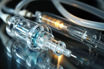 Fototapeta premium Close up of medical syringe with tubing and needle