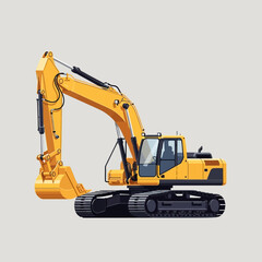 Stylized depiction of a yellow excavator, emphasizing construction equipment, power, and