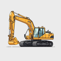 Detailed vector illustration showcasing a yellow excavator with mechanical precision construction