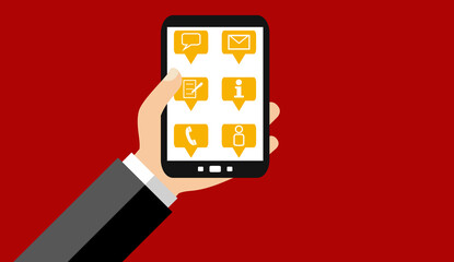 Hand h&auml;lt Smartphone: Business Icons