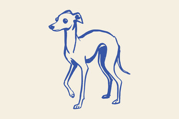 Italian greyhound dog naive line sketch vector illustration	