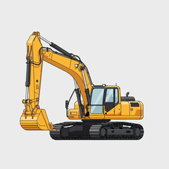 Detailed illustration of a yellow excavator on a light backdrop showcasing equipment
