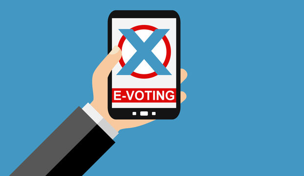 Hand h&auml;lt Smartphone: Online Voting