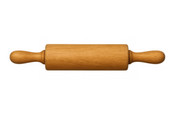 Rolling pin for baking and cooking food preparation, wooden kitchen utensil on transparent background