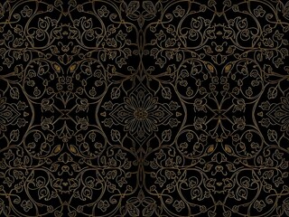 Elegant floral pattern design in gold against a dark background