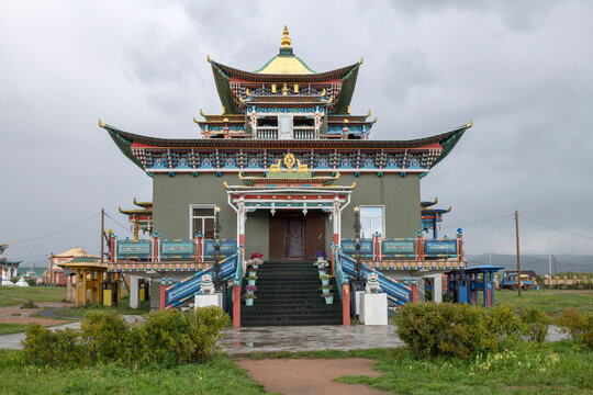 VERKHNYAYA IVOLGA, RUSSIA - SEPTEMBER 05, 2025: Buddhist temple-palace on the territory of Ivolginsky Datsan, Buryatia. Russia