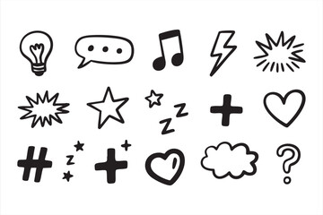 Fun handdrawn symbols for creative branding, digital posts, and layout design