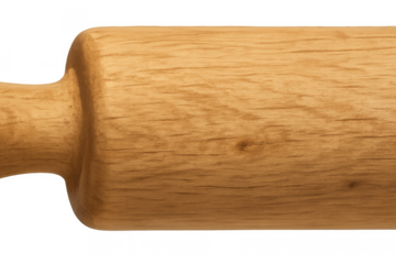 Wood rolling pin for baking and kitchen work, preparing dough, culinary tool isolated with transparent background