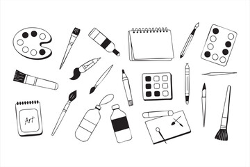 Artist palette and brush outline elements for creative branding and layout use