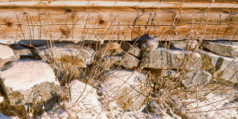 Stone foundation of the farmhouse of Vindflosetra summer farm, Toten&aring;sen Hills, Norway.