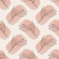 Trendy minimalist seamless botanical pattern with abstract creative line art hand drawn composition in neutral colors ideal for interior design, wallpaper, minimal background, vector illustration