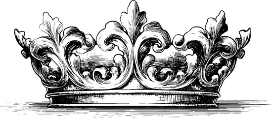 Ornate baroque crown ornament design for vintage decorations and historical themes