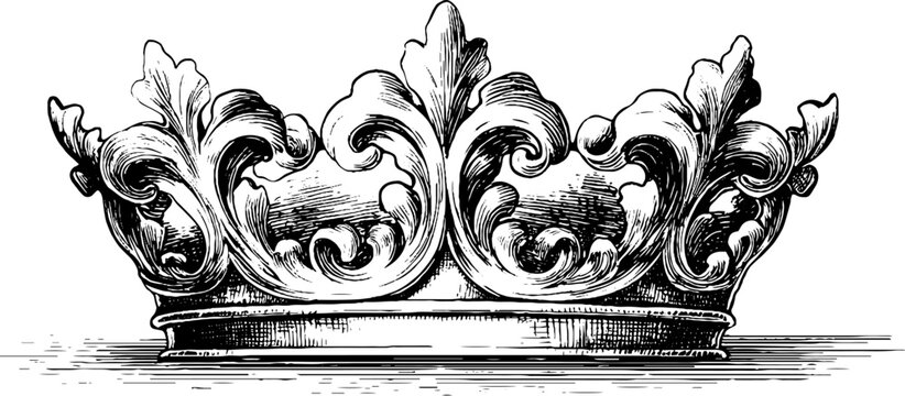 Ornate baroque crown ornament design for vintage decorations and historical themes