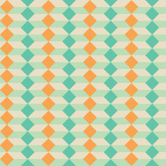 Pattern created by pale orange, teal, green and beige diamonds