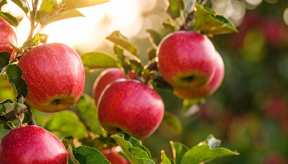 Apple tree close-up on branch full of red apples
