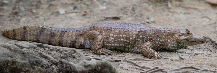 Giant Brazilian alligator resting on the edge of the swamp.