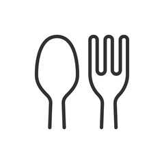 Spoon and fork, linear icon. Basic utensils for eating. Line with editable stroke.