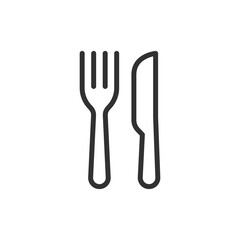 Fork and knife, linear icon. Basic cutlery set for meals. Line with editable stroke.