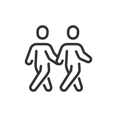 Obraz premium Two people walking, linear icon. Partnership and teamwork concept. Line with editable stroke.
