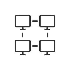 Computer network, linear icon. System connection and data exchange. Line with editable stroke.
