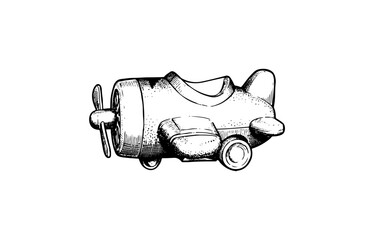 Cute fun old airplane cartoon isolated drawing line style retro classic vintage. minimalist toy art. vector illustration