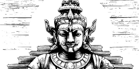 Ornate guardian deity engraving - spiritual and decorative art for design projects