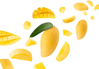 Falling Yellow Mango, Cutout, Full Depth of Field.