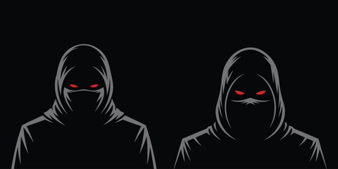 Ninja Warriors with Red Glowing Eyes Silhouette Vector Illustration