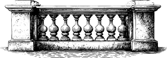 Fototapeta premium Renaissance balcony decorative design engraving - architectural heritage illustration for artistic projects