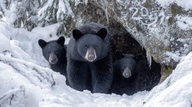 Two black bears in the snow