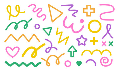 Set of minimalist hand-drawn abstract shapes with transparent background, graphic design elements, web patterns, creative projects, vector illustration
